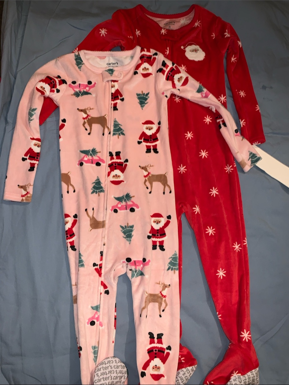 Carter's Pink & Red Holiday Santa and Reindeer Footie Pajamas - 2 Pack
